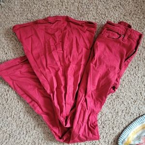 Red bell bottom jeans